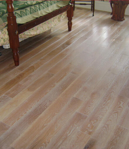 wide-plank white oak with a wire-brushed surface