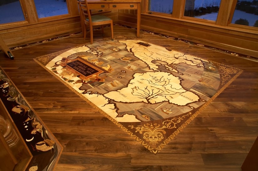 Ships and Sea Serpent Hardwood Floor Medallion