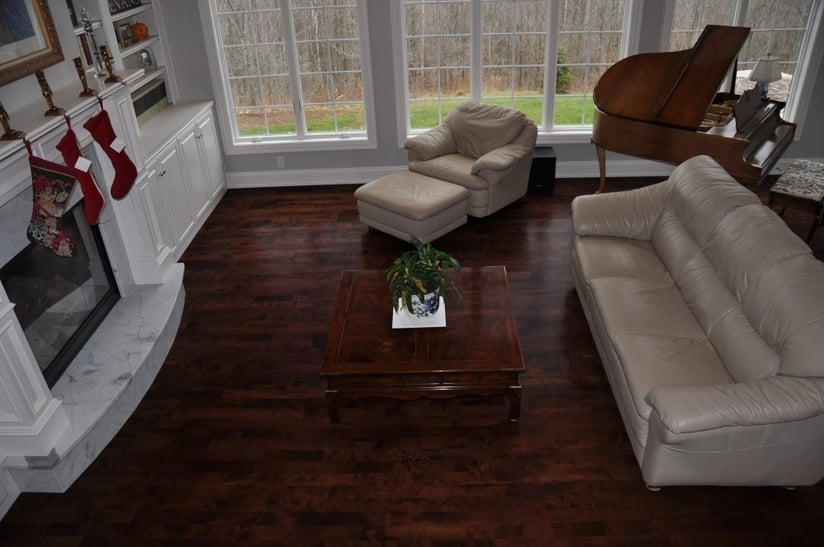 Birch hardwood flooring looks beautiful when stained dark.